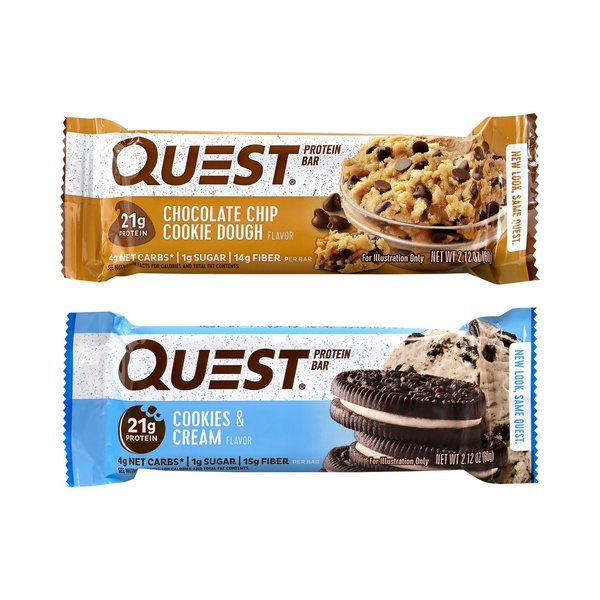 Quest Protein Bar Value Pack, Chocolate Chip Cookie Dough, Cookies and Cream, 212 oz Bar, PK14, 14PK 849